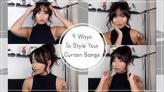 4 Ways To Style Your Curtain Bangs  Tutorial [upl. by Noterb159]