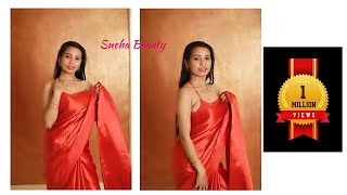 Ultra Low Waist Red Saree Draping With Red Bra In New Style Vlog  Low waist saree vlogs  Sneha [upl. by Ainoet113]