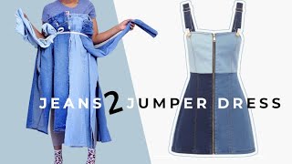 DIY Jeans to Denim Jumper Dress  Summer Upcycles [upl. by Tallula]