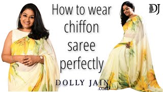 How to drape Chiffon Silk Saree Perfectly in Open Pallu Style  Dolly Jain Saree Draping [upl. by Arliene]