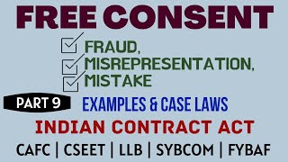 Fraud  Misrepresentation  Mistake  Free Consent  Indian Contract Act  Caselaws  Example [upl. by Charin]