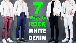 7 Ways To ROCK White Denim Jacket  Men’s Outfit Ideas [upl. by Colson]