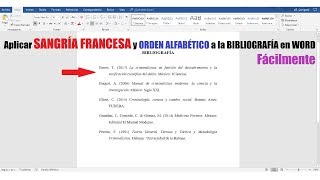 CÓMO APLICAR SANGRÍA FRANCESA Y ORDEN ALFABÉTICO A LA BIBLIOGRAFÍANORMAS APA [upl. by Nimrahc303]