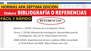 CÓMO HACER LA BIBLIOGRAFÍA O REFERENCIAS EN WORD SEGÚN NORMAS APA SÉPTIMA EDICIÓN 7ma  EJEMPLO [upl. by Hermes]