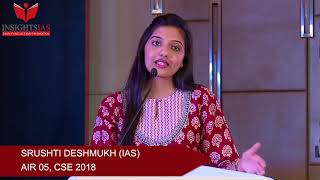 SRUSHTI DESHMUKH IAS  AIR 5  CSE 2018 [upl. by Kersten]