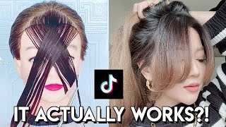 DIY CURTAIN BANGS TRYING VIRAL TIK TOK TUTORIAL [upl. by Eelinej580]