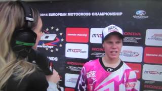 Interview with 15 years old Jere Haavisto winner of EMX150 Valkenswaard MXGP motocross [upl. by Ahsirhcal]