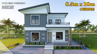 House Design 2 Storey  850m x 10m 85 sqm  4 Bedrooms [upl. by Tikna]