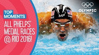 ALL Michael Phelps Olympic Medal Races from Rio 2016  Top Moments [upl. by Aihcila]