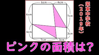 【中学受験算数】栄東中学校 2019年 正方形の中に引かれた線でできた面積を求める問題 [upl. by Miguel]