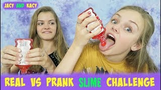 Real vs Prank Slime Challenge  Jacy and Kacy [upl. by Kiele]