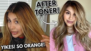 HOW TO TONE ORANGE HAIR AT HOME USING DEMI PERMANENT DYE amp FANOLA NO ORANGE SHAMPOO  DIY TONER [upl. by Aidyn]