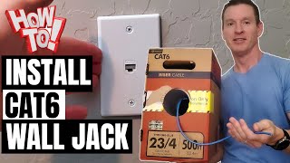 CAT6 CABLE RUN THROUGH WALL AND ETHERNET JACK INSTALL  HOW TO [upl. by Eneliak759]