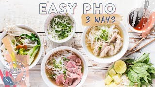 Easy PHO 3 Ways Beef Chicken Veggie Vietnamese Subtitles  HONEYSUCKLE [upl. by Adamis938]