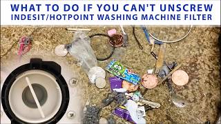 How to unscrew  remove and clean stuck washing machine pump filter  Indesit  Hotpoint [upl. by Llerrahs]