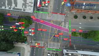 Traffic monitoring by drone  Busy city intersection with traffic lights  AI video analysis survey [upl. by Ytinirt]