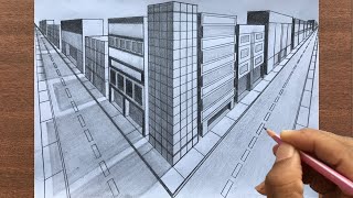 How to Draw a Town in TwoPoint Perspective Step by Step [upl. by Nottirb]