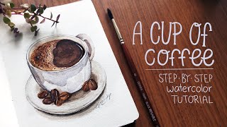 Cup of Coffee Watercolor Tutorial  New Kofi Page [upl. by Merras41]