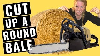 Cutting a Round Bale with a Chainsaw [upl. by Aedrahs]