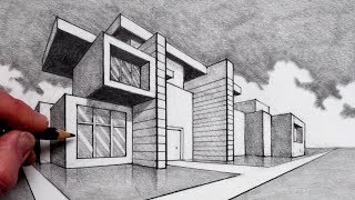 How to Draw in 2Point Perspective Modern House [upl. by Sidon]