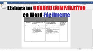 CÓMO HACER UN CUADRO COMPARATIVO EN WORD FÁCILMENTE [upl. by Aihtnamas]