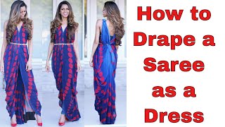 How to Drape a Saree as a Dress  Tia Bhuva [upl. by Yentrok]