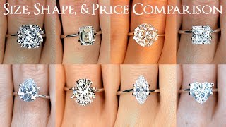 Engagement Ring Diamond Size Comparisons for All Shapes Oval Round Princess Cushion amp More [upl. by Kellia]