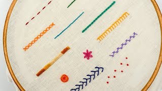 TOP 12 STITCHES IN HAND EMBROIDERY  Tutorial for Beginners [upl. by Frances]