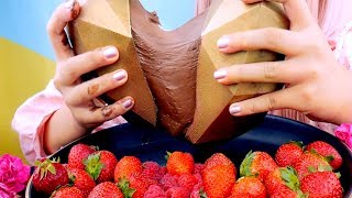 ASMR 3D GOLD CHOCOLATE HEART amp STRAWBERRIES  MESSY  EATING SOUNDS 먹방 [upl. by Eversole]