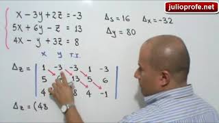 Sistema de 3x3 resuelto por Regla de Cramer [upl. by Aivirt]