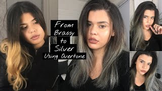 How To Get Silver Hair Using Overtone  Correcting Brassiness [upl. by Vtehsta]