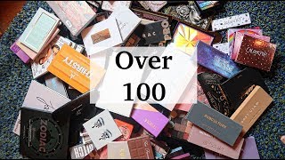 100 EYESHADOW PALETTES  Eyeshadow Palette Declutter [upl. by Esserac877]