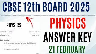 CBSE BOARD 12th PHYSICS PAPER SOLUTION 2025  Class 12 Cbse Board Exam 2025 Physics Paper Answer Key [upl. by Gascony]