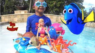 Finding Dory Finding Nemo Toy Haul Swimming with Barbie and Lalaloopsy Dolls  Toys Academy [upl. by Aitram71]