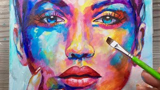 How To Use Abstract Colours  PAINTING  Acrylic on Canvas  PORTRAIT [upl. by Odnanref]