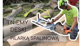 JAK UCIĄĆ DESKE PILARKĄ SPALINOWĄ Mały Przenośny Trak Spalinowy [upl. by Narine]