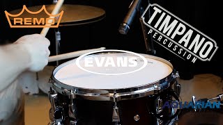 Aquarian vs Evans vs Remo 62 heads  ULTIMATE Snare Head Comparison  Timpano Percussion [upl. by Annaeerb]