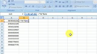 How to prefix 91 in Mobile Numbers in Microsoft Excel [upl. by Nlocnil721]