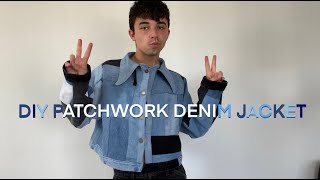 how to make a denim jacket  DIY patchwork [upl. by Enelad196]