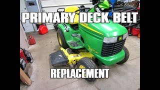 HowTo  John Deere Tractor Primary Deck Belt Replacement [upl. by Jotham]