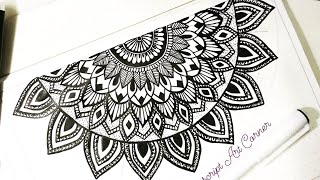 How to make Mandala art for beginnersMandala patternSemi circle Mandala Black Pen [upl. by Emelda]