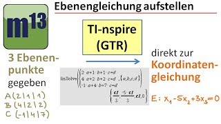 Aus 3 Punkten direkt zur Koordinatengleichung der Ebene mit GTR TInspire [upl. by Eveleen]