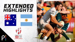 Australia v Argentina  2024 HSBC WORLD RUGBY SEVENS HIGHLIGHTS  12823  NBC Sports [upl. by Ayinat]