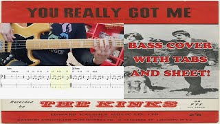 The Kinks  You Really Got Me BASS COVER In Standard Tuning with TABS and SHEET EASY VERSION [upl. by Geraint970]