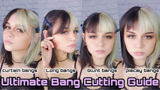 Hairstylist shows you 4 ways to cut BANGS at HOME Curtain Bangs to piecey fringe [upl. by Acacia295]