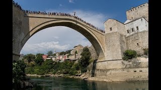 Extremely dangerous jump from Stari Most bridge Mostar [upl. by Oehsen]