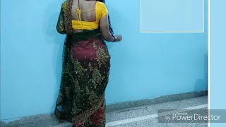 How to wear backless saree blouse with transparent net saree [upl. by Milt590]