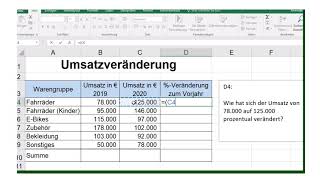 Prozentrechnen mit Excel Umsatzveränderung Teil 2 [upl. by Darice946]