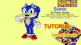 3D perler beads hama beads Sonic The Hedgehog tutorial pattern [upl. by Eimam]