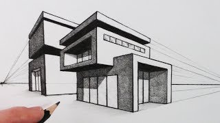 How to Draw a House in Two Point Perspective Modern House [upl. by Lorre656]